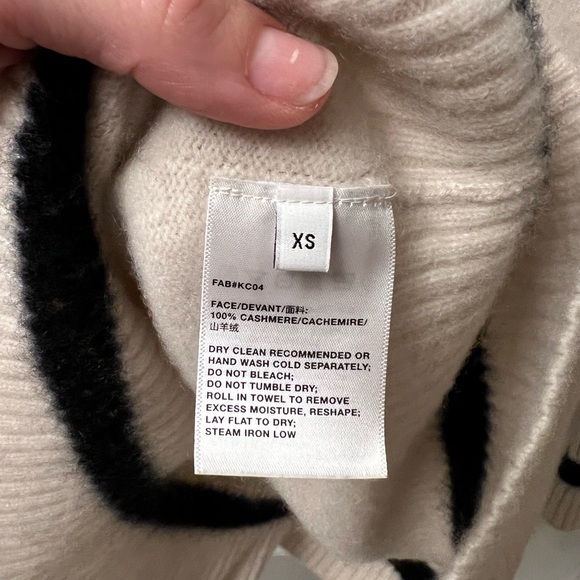 Lafayette 148 New York V-Neck Sweater - Cream with Black Trim - Picture 9 of 9